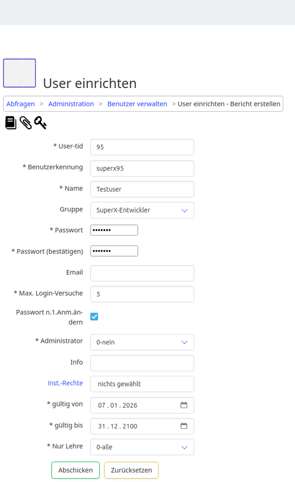 Maske User einrichten