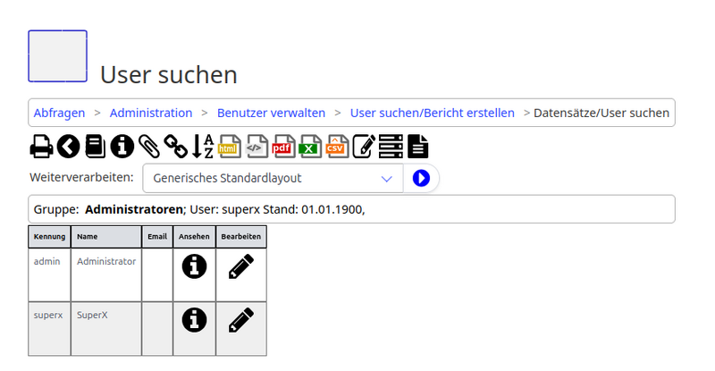 Ergebnis Maske User suchen