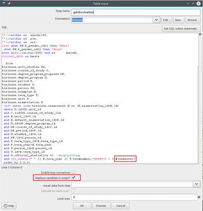 Absolv. Transformation Table input
