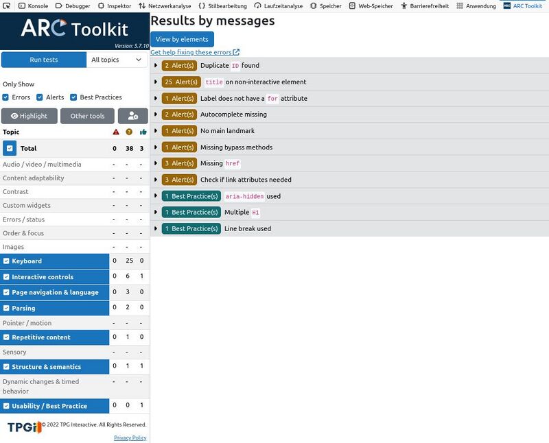 Testergebnis für Tabellen-Seite