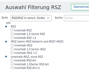 Auswahl Filterung RSZ